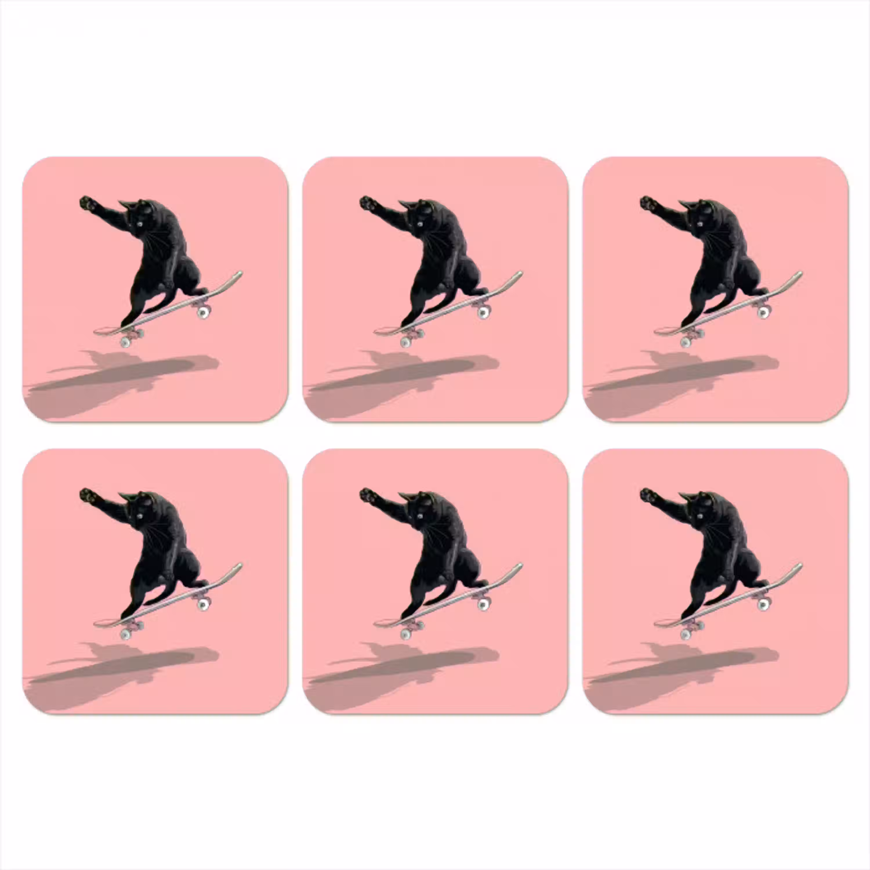 Kat - Skateboard - Roze onderzetter kurk middel -3d