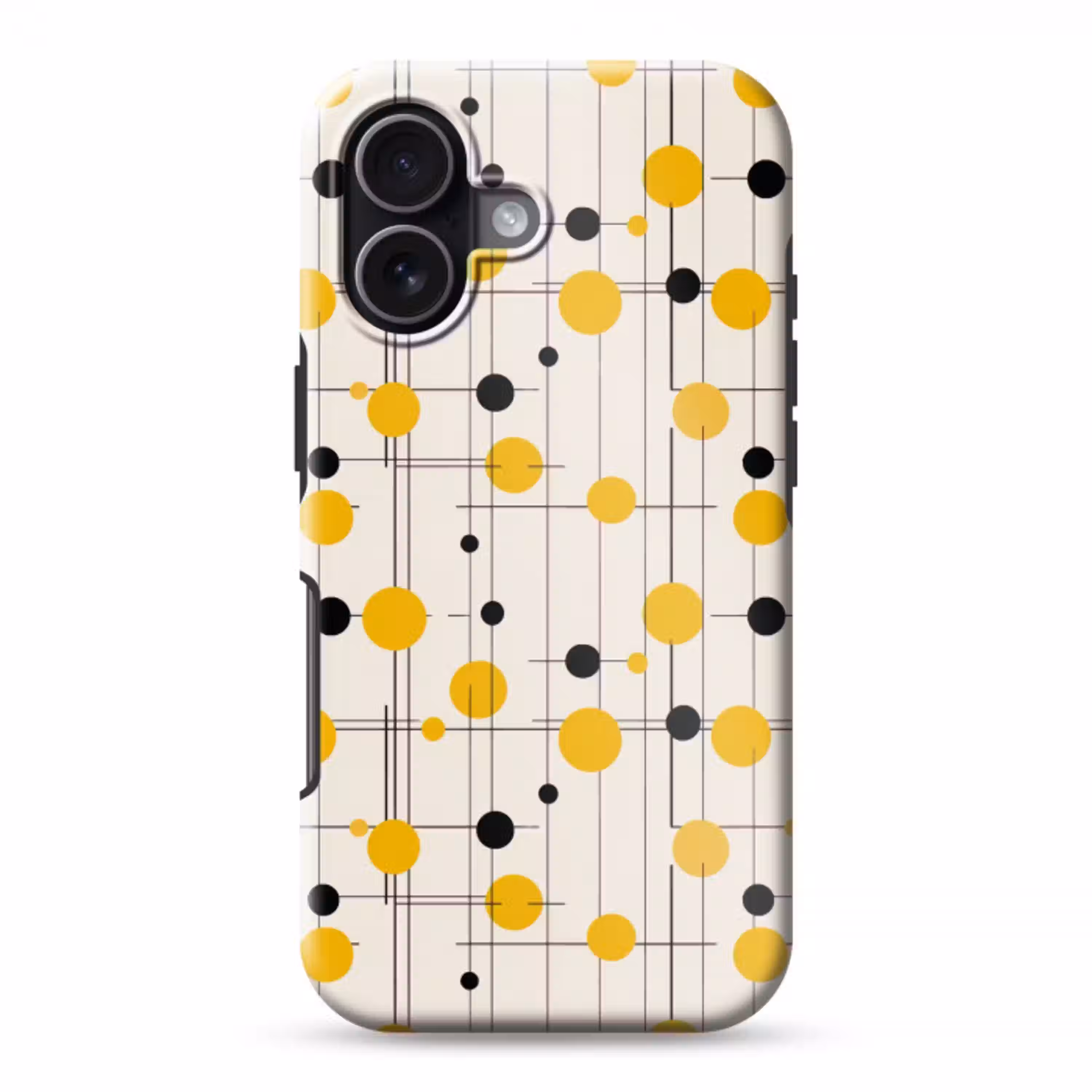 Geometrisch - Retro - Lijnen - Okergeel - Zwart Toughcase MagSafe Apple iPhone 17 klein 1017 -3d
