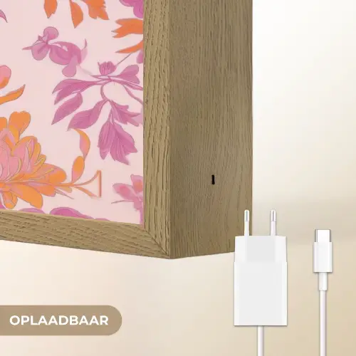 Bloemenpatroon - Roze - Oranje - Bloemen Light Box met batterij (Wandlamp) middel -USP_websiteoplaadbaarNL