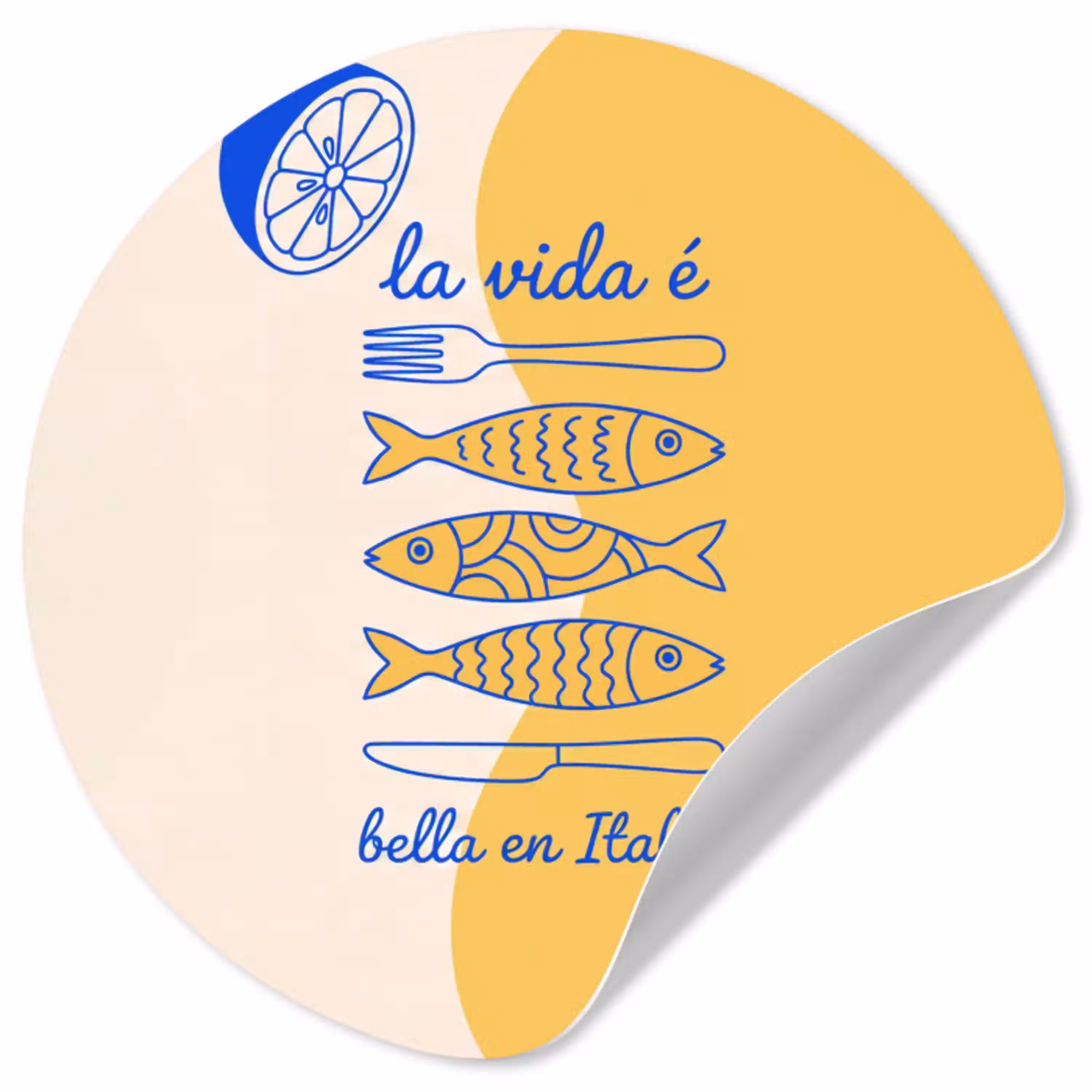 Italië - Eten - Citroen - Vis - Grafisch Wandcirkel behangsticker klein -3d