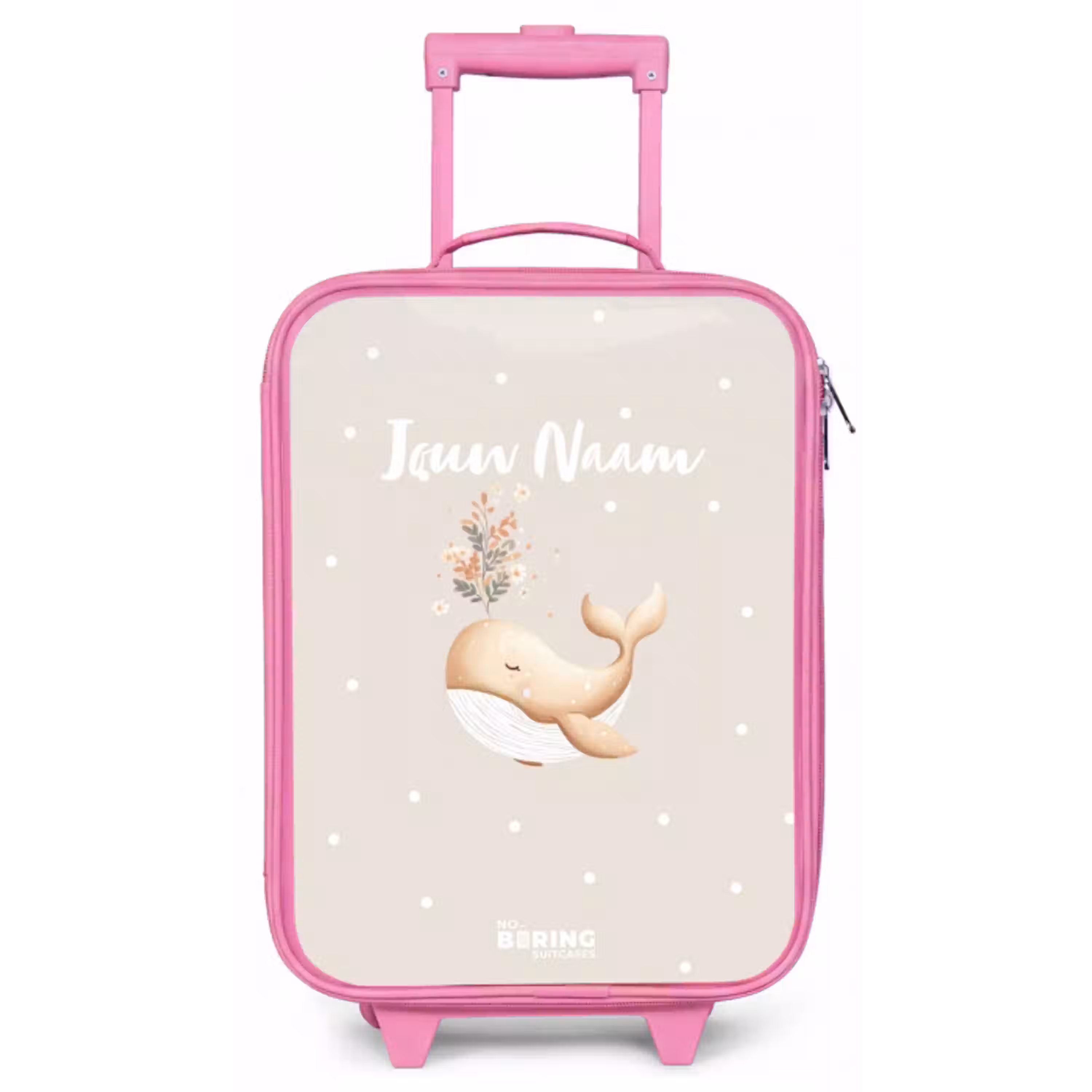 Beige walvis in bloemenzee Kinderkoffer - Roze klein -zz3dotto
