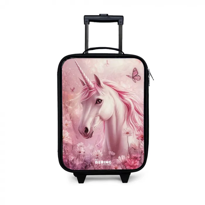 Eenhoorn - Roze - Vlinders - Bloemen Kinderkoffer - Zwart klein -3d