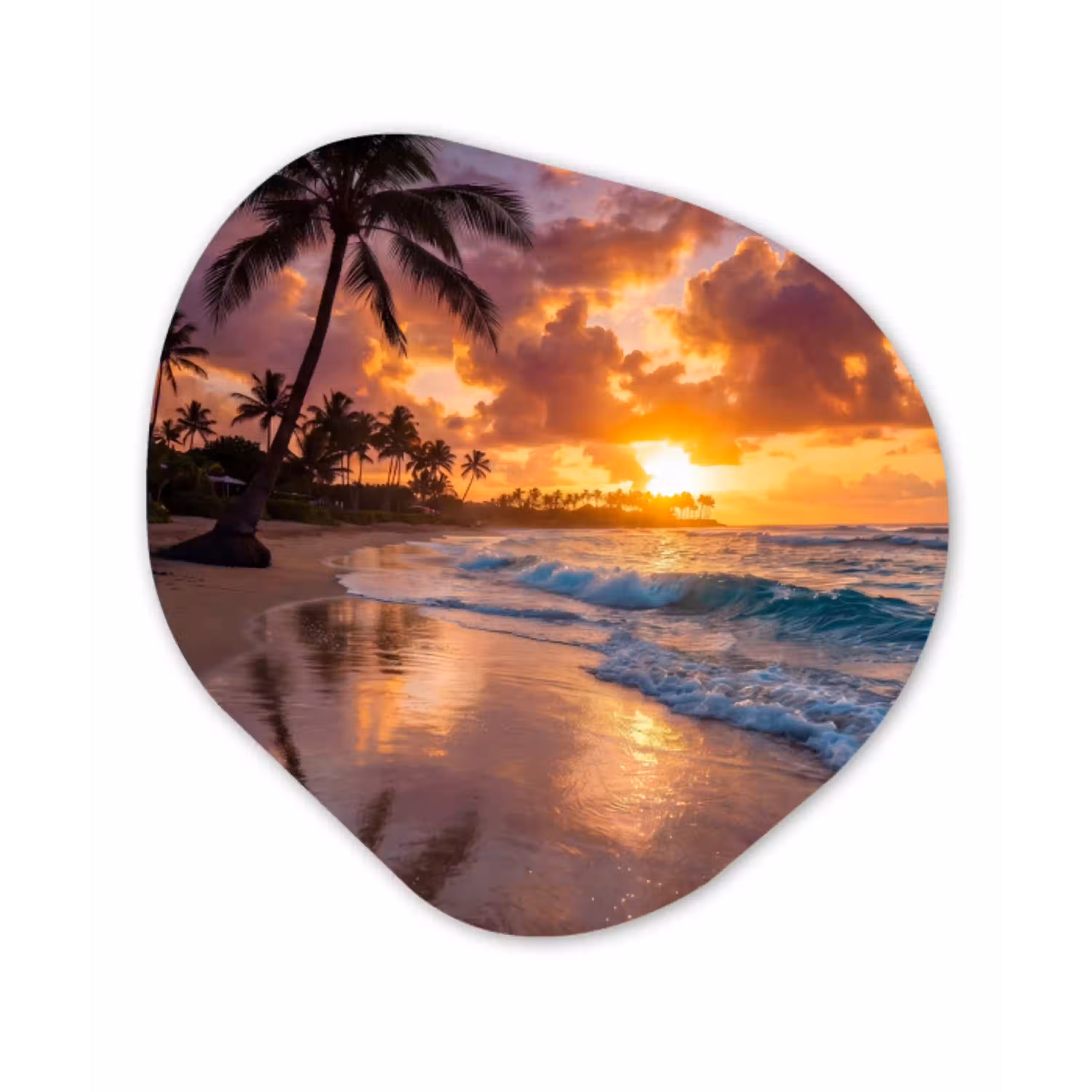 Strand - Zonsopgang - Tropisch - Natuur - Oranje Wandcirkel Organisch Forex 3mm klein -3d