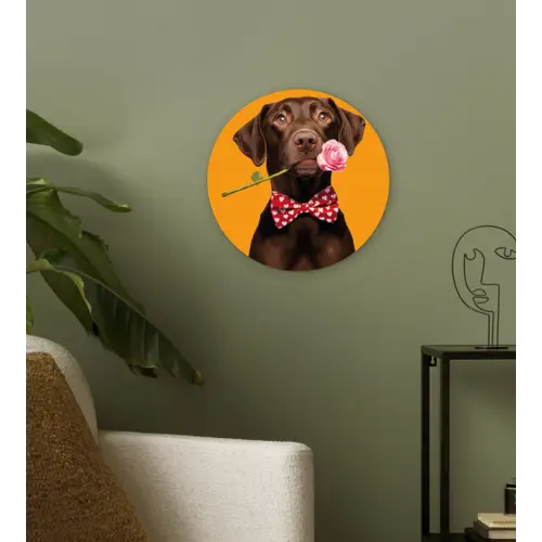 Hond - Oranje - Roos - Valentijn Wandcirkel plexiglas klein -sfeer3