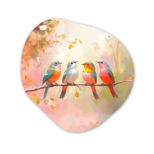 Vogels - Kleurrijk - Tak Wandcirkel Organisch Aluminium middel -3d