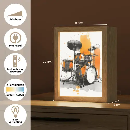 Drumstel - Oranje - Zwart - Aquarelverf Light Box met kabel (Tafellamp) klein -USP_NL