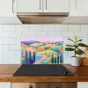 Landschap - Paars - Pastel - Huizen keuken achterwand spatscherm klein -sfeer2