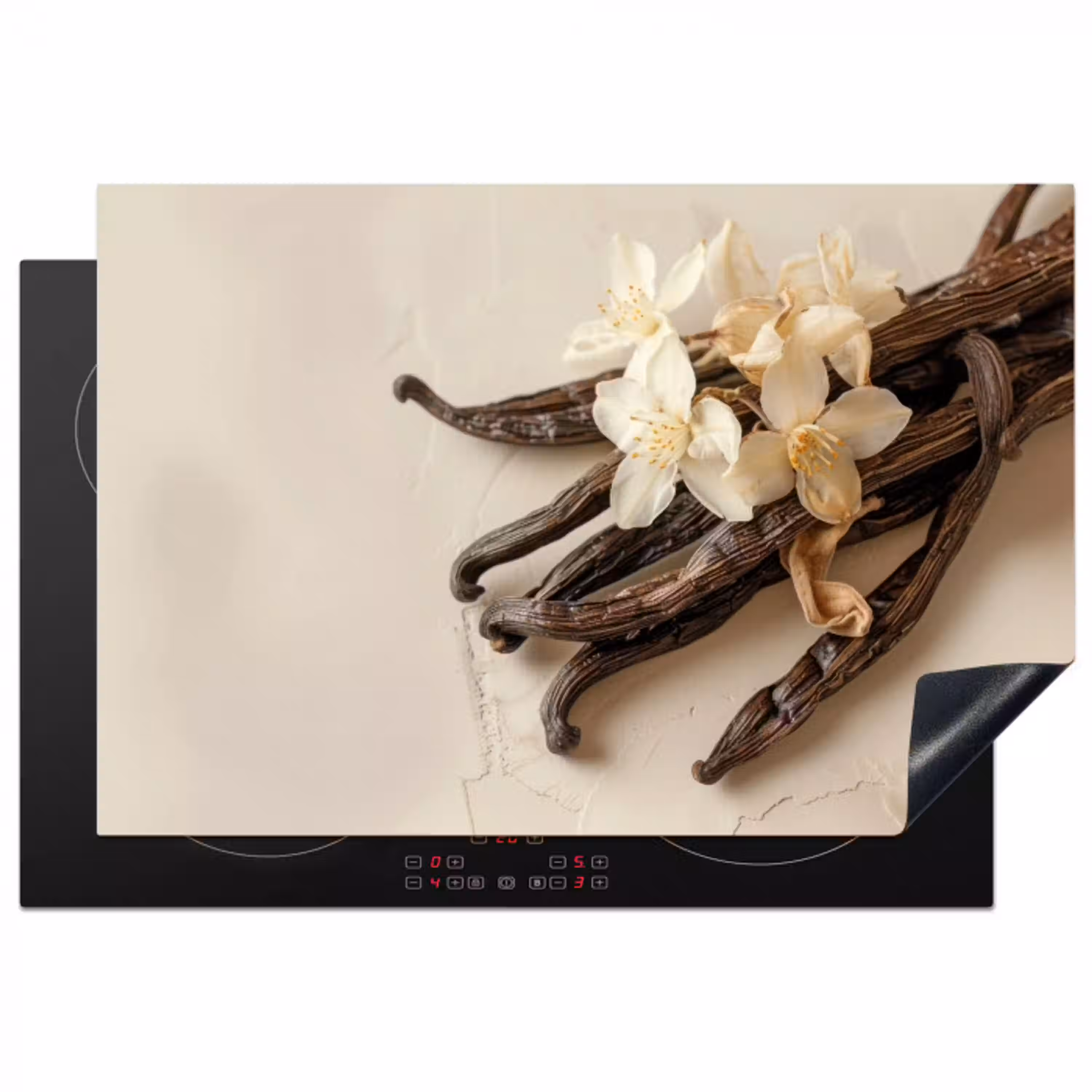 Vanille - Bloemen - Beige Inductie beschermer vinyl 3mm klein -3d