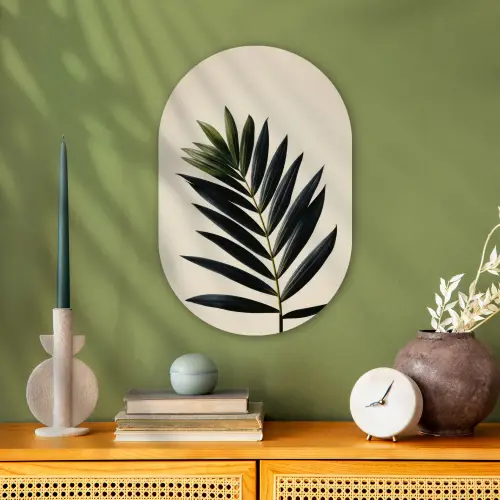 Palmblad - Donkere bladen - Subtiel Wandcirkel Ovaal Forex klein -sfeer2