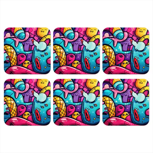 Abstract - Neon - Design - Kleurrijk - Graffiti onderzetter kurk middel -3d