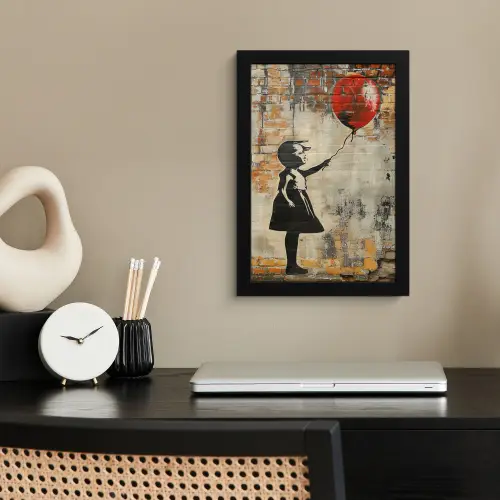 Graffiti - Banksy - Meisje - Street art fotolijst zwart zonder passe partout klein -sfeer1