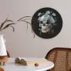 Schedel - Blauw - Bloemen - Bladeren Akoestische PET Vilt - Rond klein -sfeer3