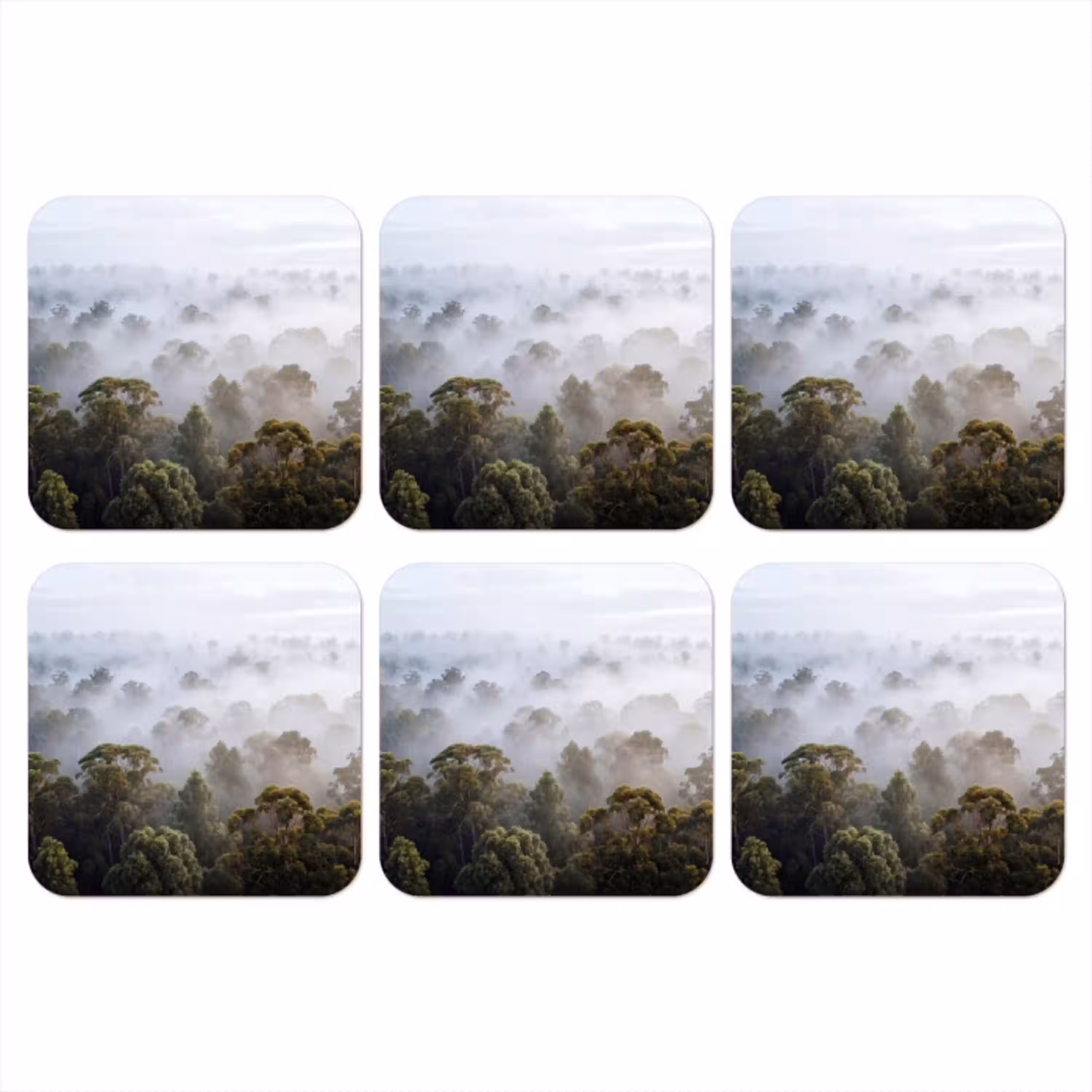 Natuur - Mist - Bos - Ochtend - Goud onderzetter kurk middel -3d