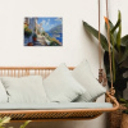 Trap - Huizen - Berglandschap - Zee tuinposter los doek klein -sfeer7