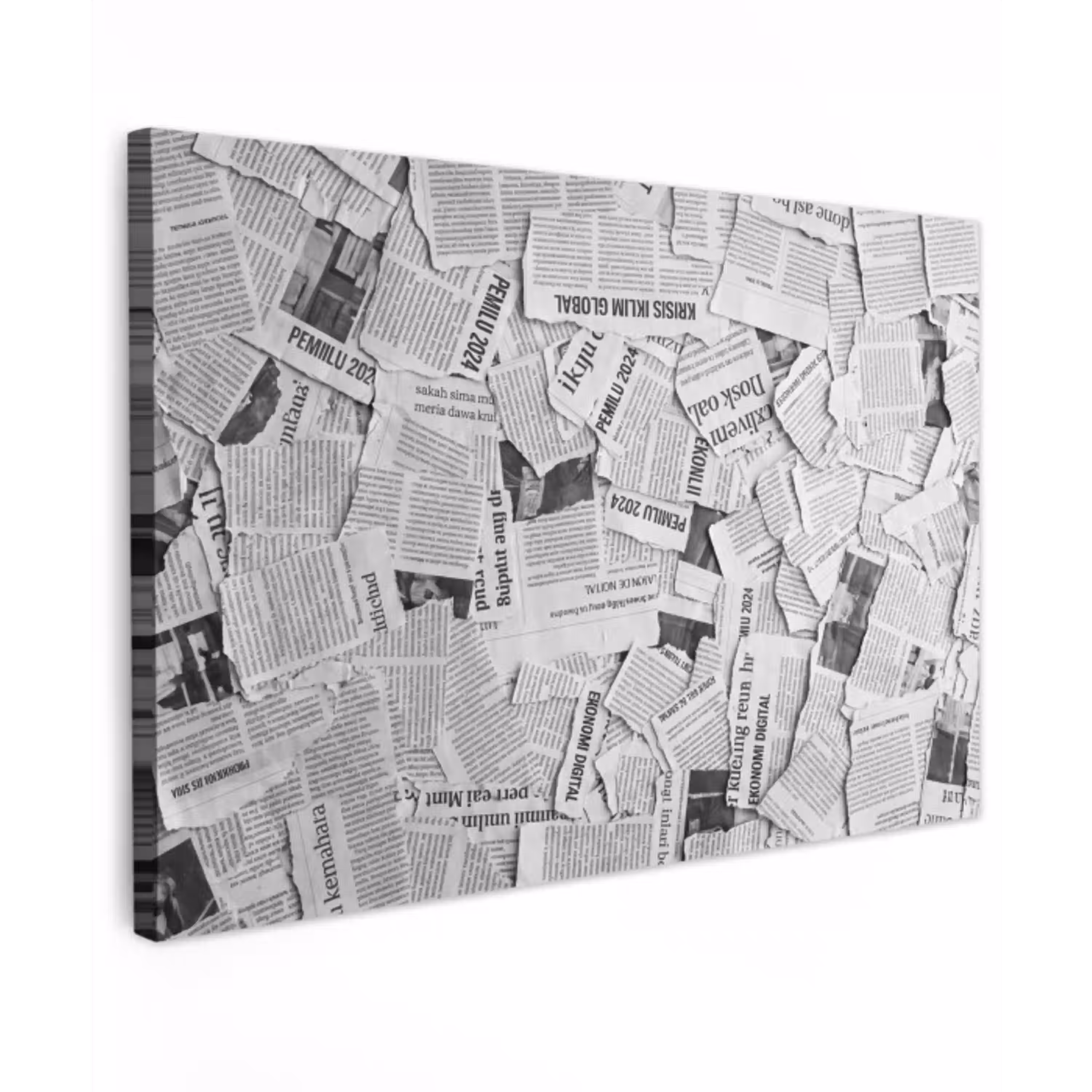 Krant - Versnipperd - Textuur - Zwart-wit - Abstract canvas 2cm klein -z3d