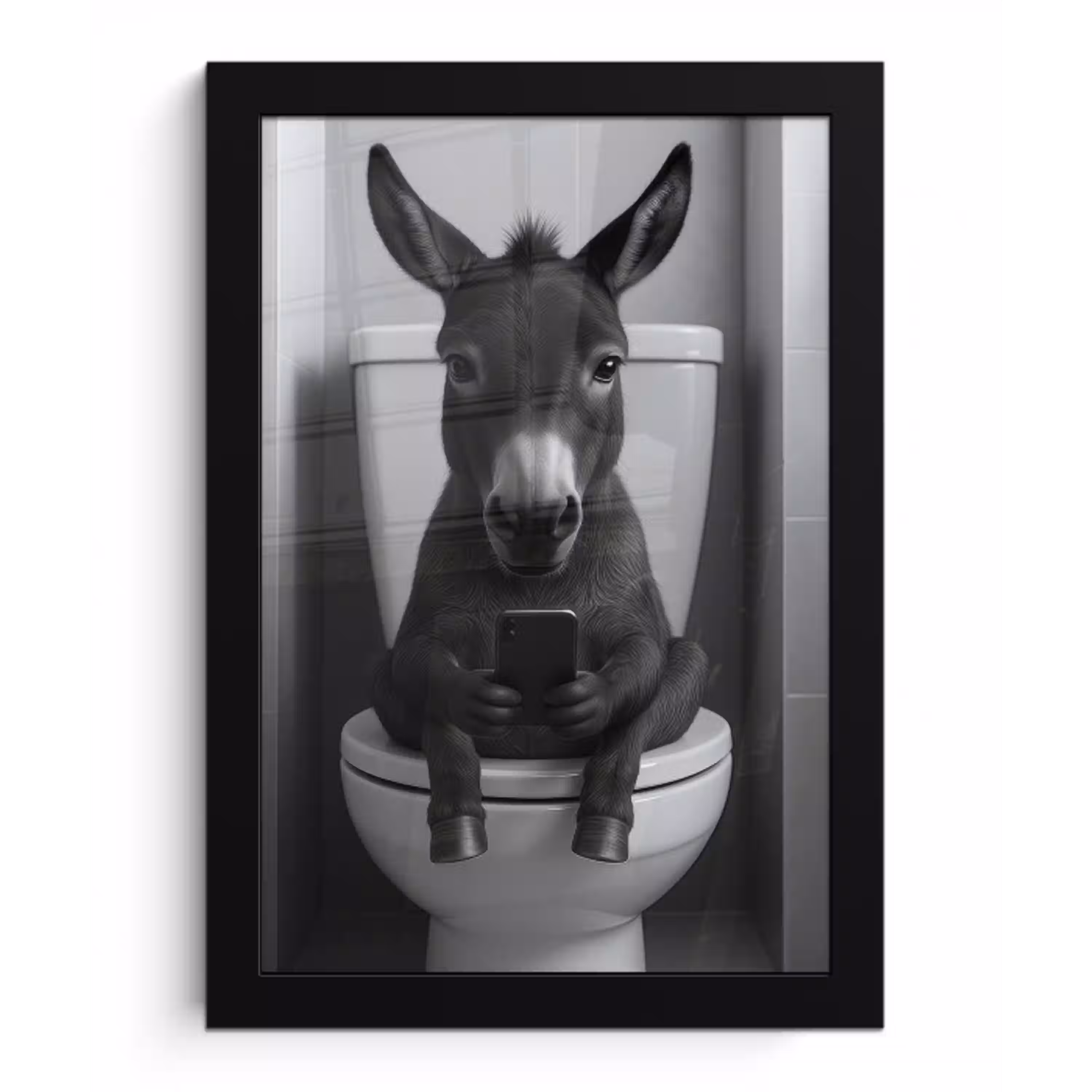 Ezel - Telefoon - Toilet - Zwart - Wit fotolijst zwart zonder passe partout klein -3d