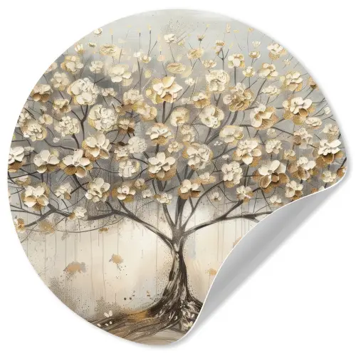 Boom - Beige - Goud - Verflook - Grijs Wandcirkel behangsticker klein -3d