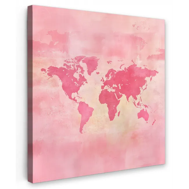 Canvas schilderij - Wereldkaart - Roze - Vaag