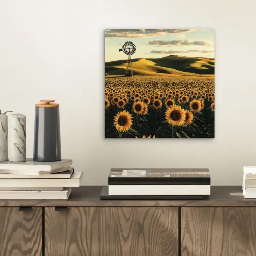Zonnebloem - Veld - Windmolen aluminium wit klein -sfeer1