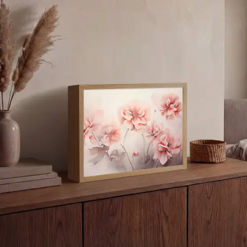 Bloemen - Roze - Kunst - Abstract - Aquarel Light Box met batterij (Wandlamp) middel -sfeer2
