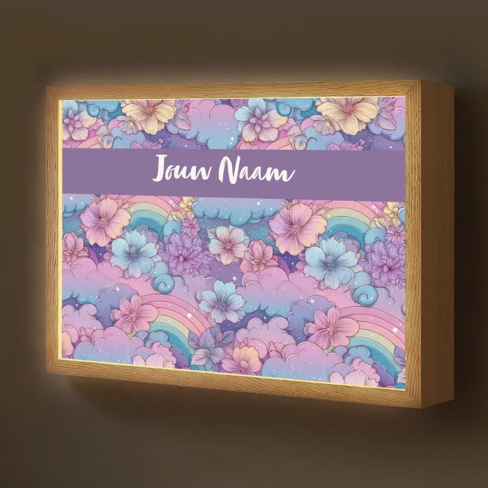 Regenbogen - Bloemen - Kleurrijk - Wolken Light Box met batterij (Wandlamp kind) middel -z3d_website