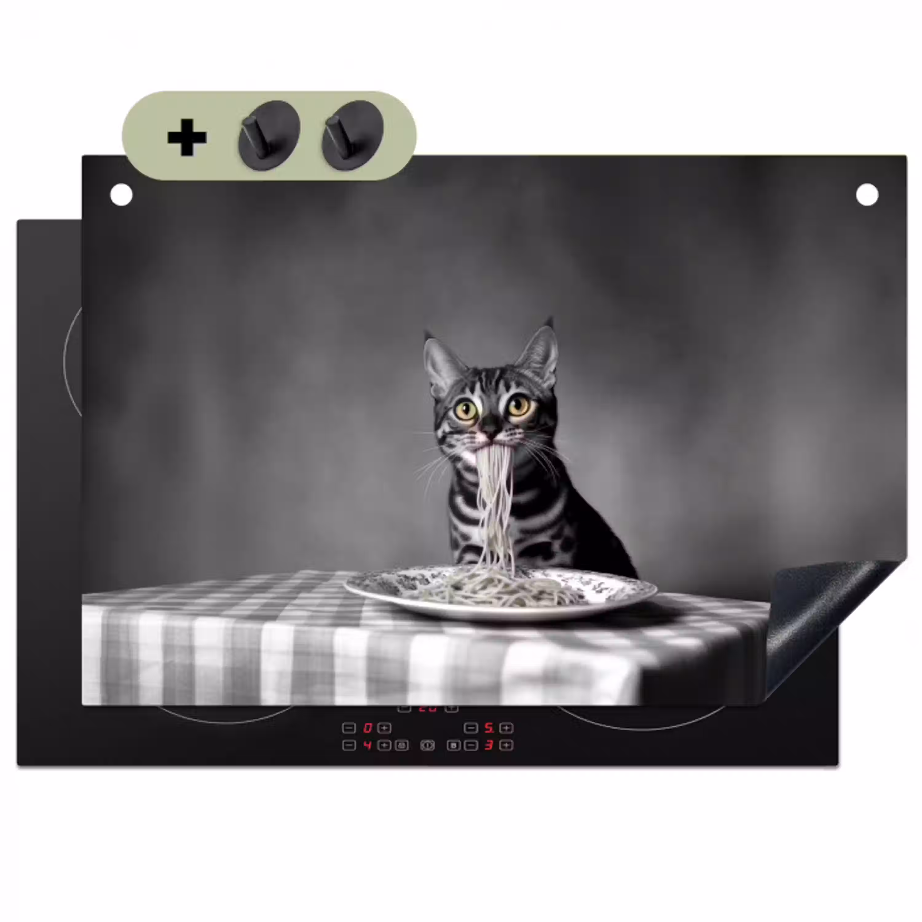 Bengaal - Kat - Tafelkleed - Zwart - Wit - Dier Inductie beschemer met haakjes klein -3d