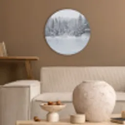 Meer - Dennen - IJs - Winter - Rustgevend Akoestische PET Vilt - Rond klein -sfeer1