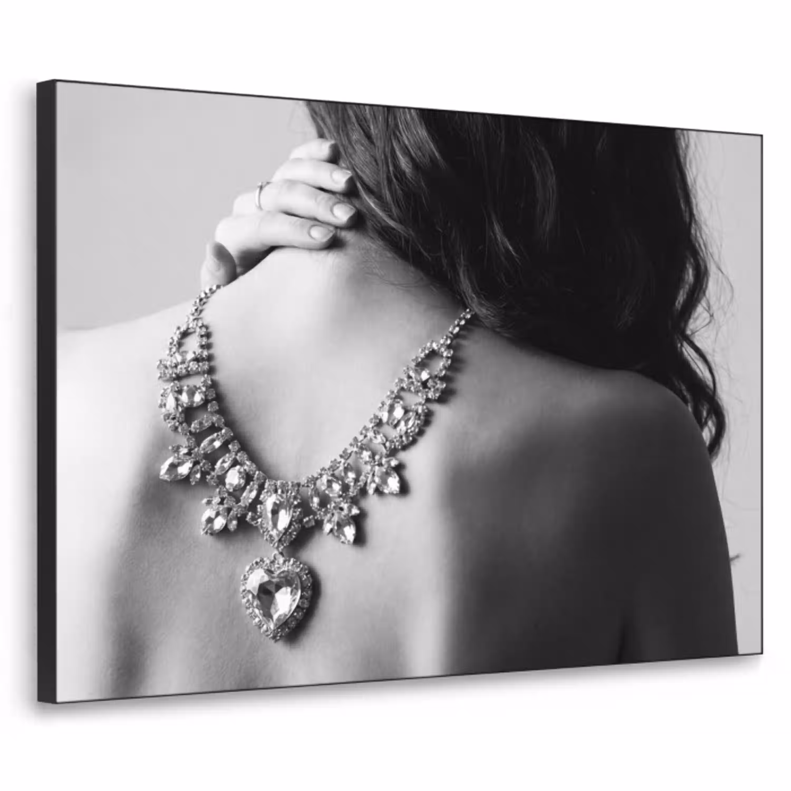 Vrouw - Ketting - Fashion - Zwart - Wit Textielframe zwart klein -3d
