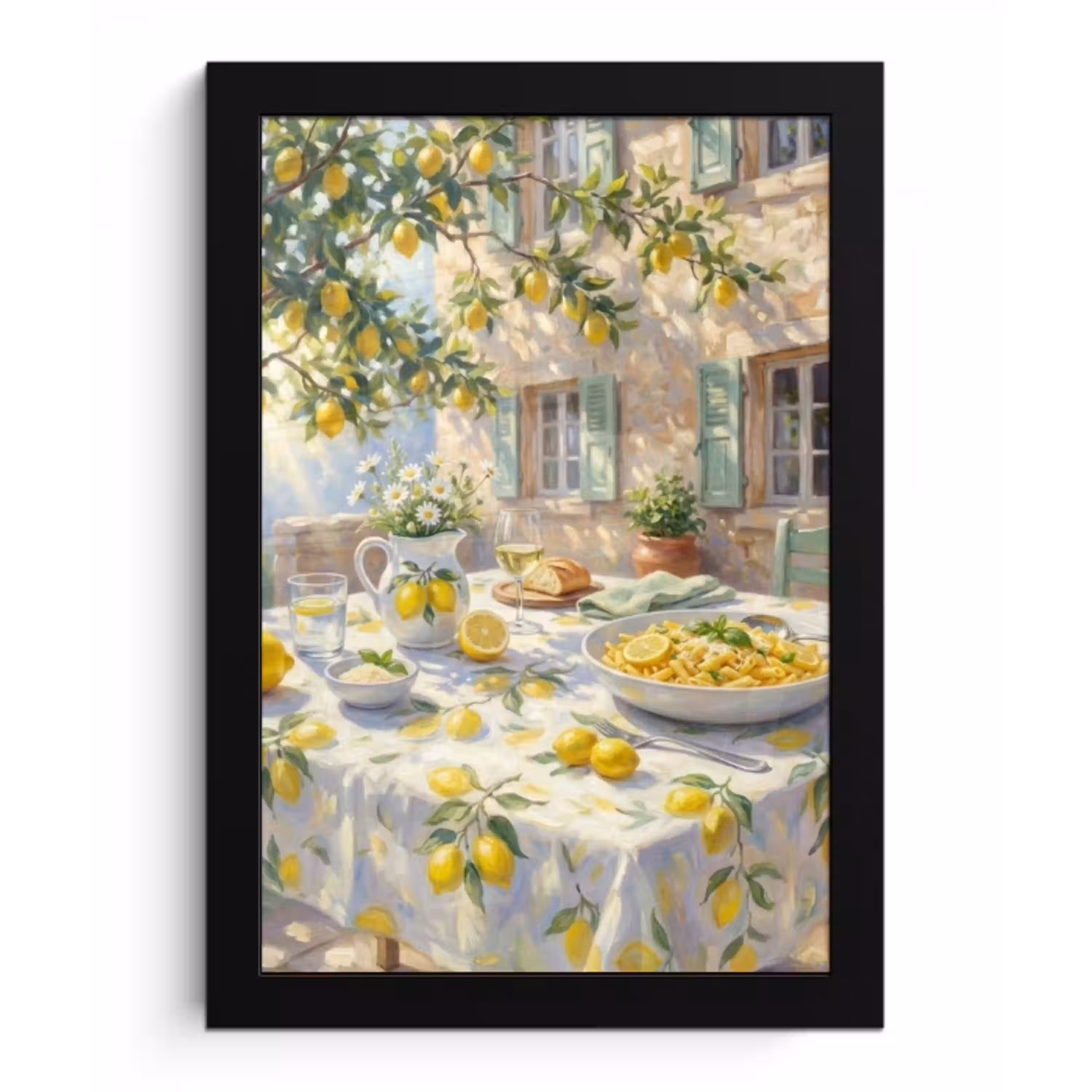 Eten - Terras - Zomer - Geschilderd - Geel fotolijst zwart zonder passe partout klein -3d