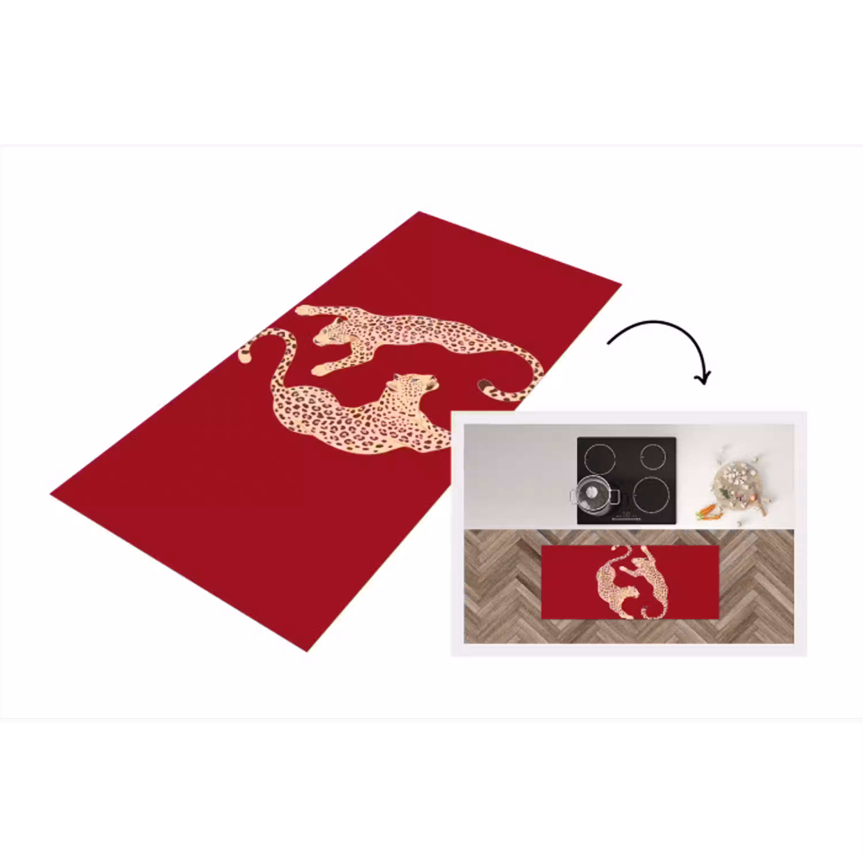 Dieren - Luipaard - Abstract - Rood - Modern Keukenloper - keukenmat middel -3d