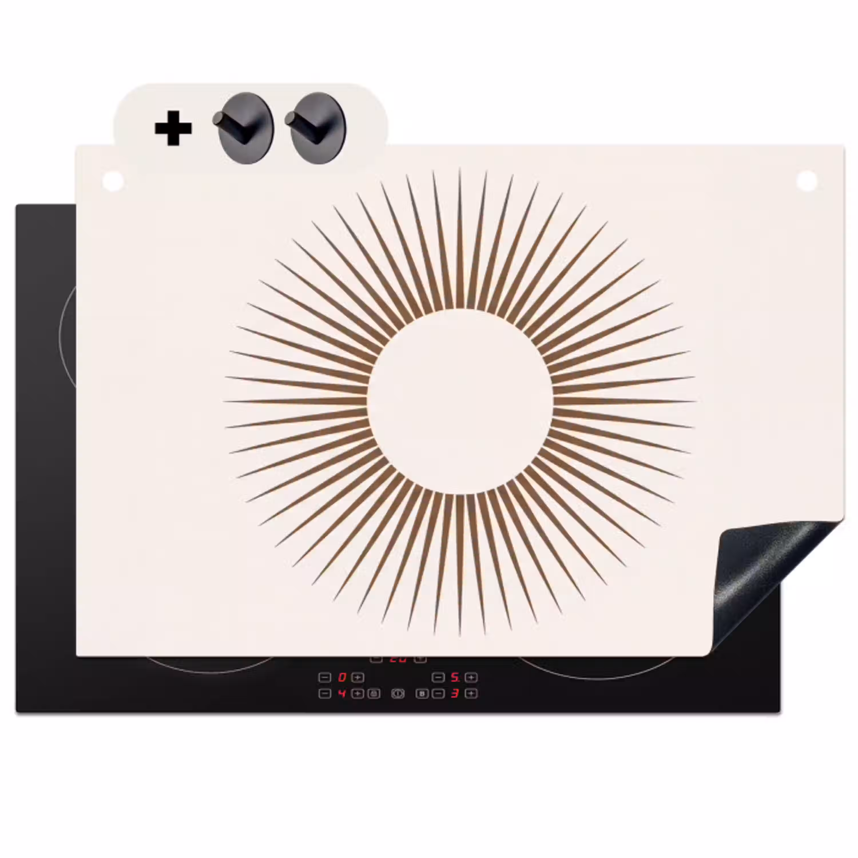 Abstract - Zon - Symbool - Modern - Beige Inductie beschemer met haakjes klein -3d