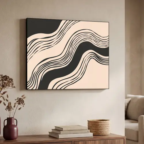 Golven - Zwart - Zandkleur Textielframe zwart klein -sfeer3