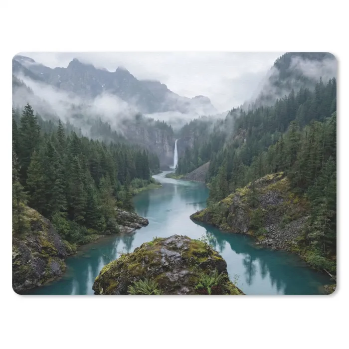 Waterval - Bomen - Bergen muismat rubber klein -3d