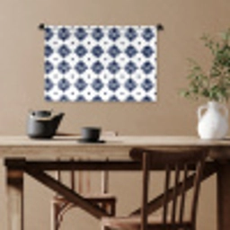 Tegelmotief - Blauw - Wit - Bloem Wandkleed katoen klein 269 -sfeer6