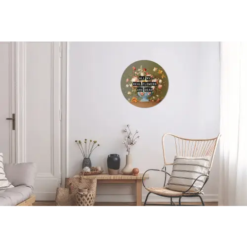 Bloem - Quote - Vintage - Art Wandcirkel aluminium klein -woonkamer
