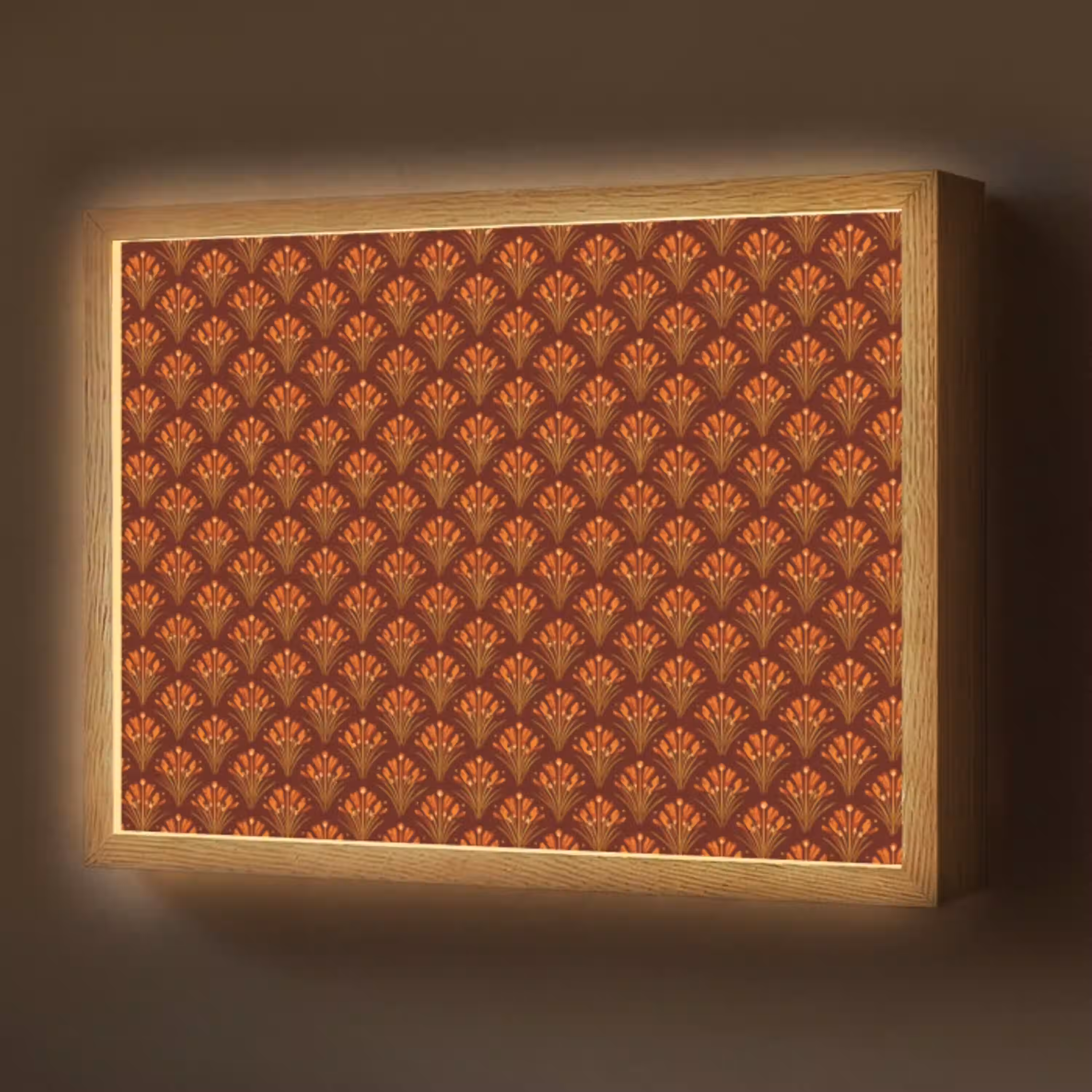 Waaiers - Art Deco - Botanisch - Roestbruin - Oranje Light Box met batterij (Wandlamp) middel 907 -z3d_website