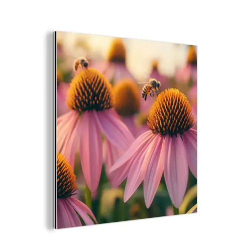 Bloemen - Paars - Bijen aluminium wit klein -3d