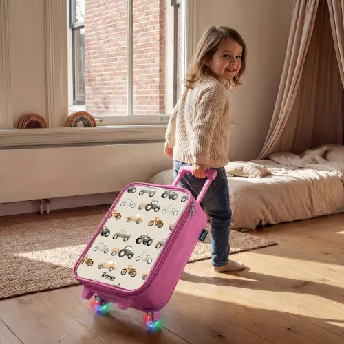 Retro voertuigen patroon Kinderkoffer - Roze klein -sfeer1