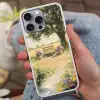 Houten bankje - Bloempotten - Landschap Hoesje iPhone 16 Pro Max met koord klein -sfeer3