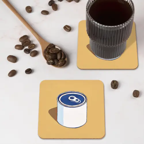Blikje - Minimalistisch - Blauw - Illustratie onderzetter kurk middel -sfeer2