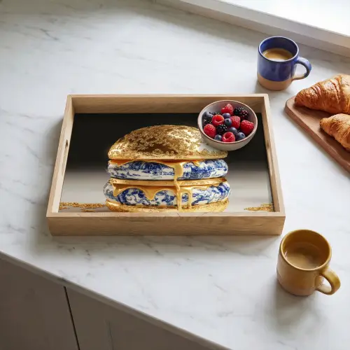 Delftsblauw - Goud - Burger Dienblad Rechthoek middel -sfeer2