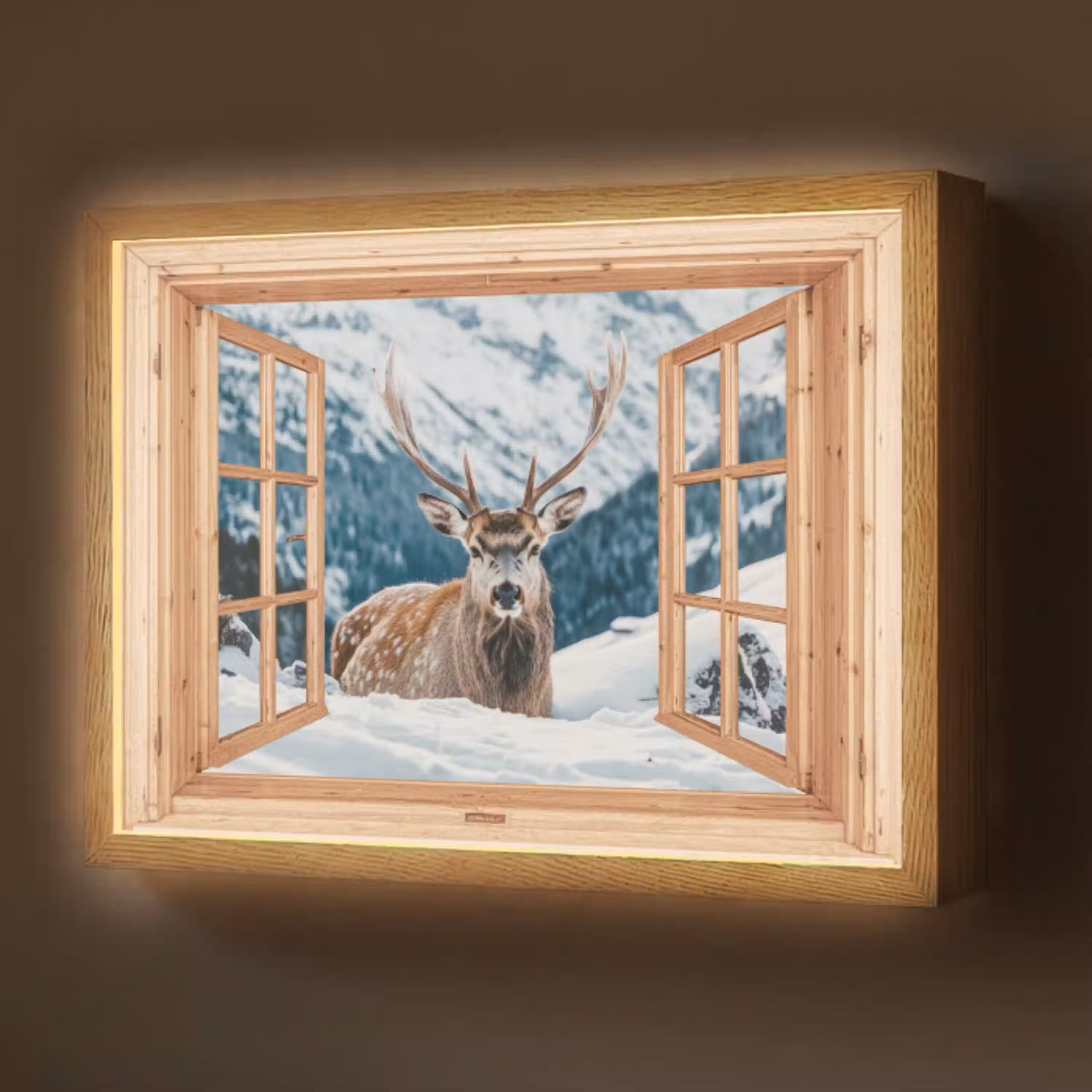 Doorkijk - Hert - Landschap - Winter - Natuur - Dieren - Bergen Light Box met batterij (Wandlamp) middel -z3d_website
