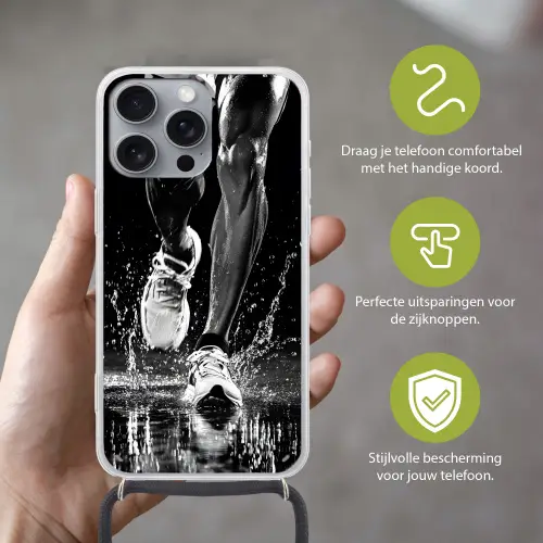 Hardloopschoenen - Rennen - Druppels - Zwart Hoesje iPhone 16 Pro Max met koord klein -sfeer2_NL