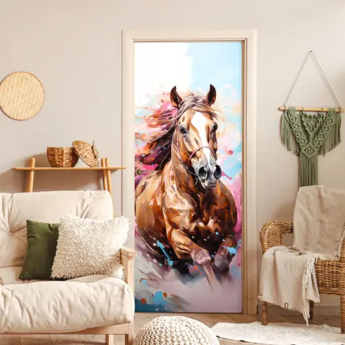 Paard - Meisjes - Blauw - Roze deurposter klein -sfeer2