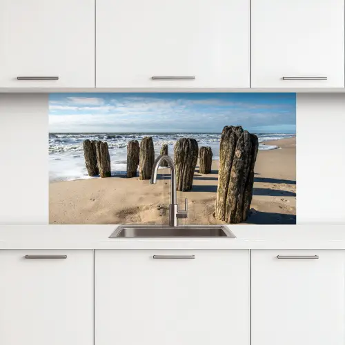 Zand - Strand - Paal - Water - Zomer keuken achterwand 2 middel -3d