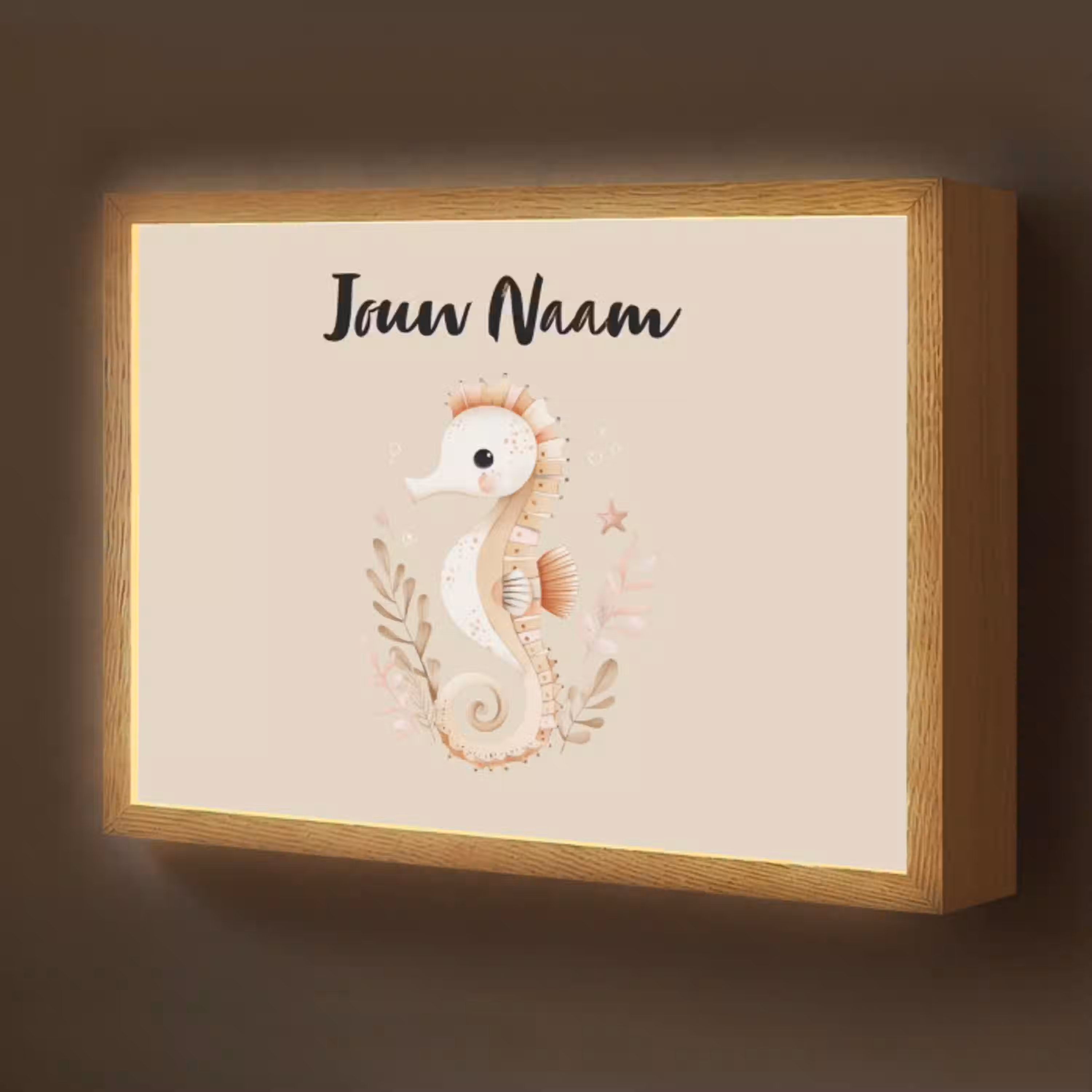 Zeepaardje - Zeewier - Beige Light Box met batterij (Wandlamp kind) middel -z3d_website