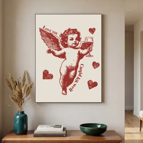 Cupido - Hartjes - Rood - Klassiek Textielframe zwart klein -sfeer1