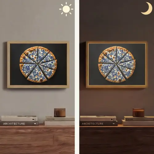 Pizza - Eten - Delftsblauw Light Box met batterij (Wandlamp) middel -sfeer3