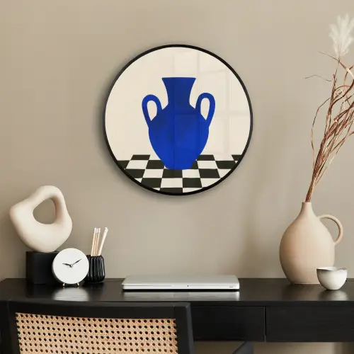 Vaas - Blauw - Geblokt - Modern Fotolijst rond zonder passe partout klein -sfeer1