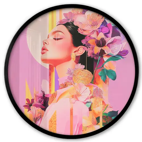 Vrouw - Bloemen - Paars - Abstract Fotolijst rond zonder passe partout klein -3d